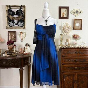 y2k whimsigoth fairy grunge blue and black mesh sparkle milkmaid dress